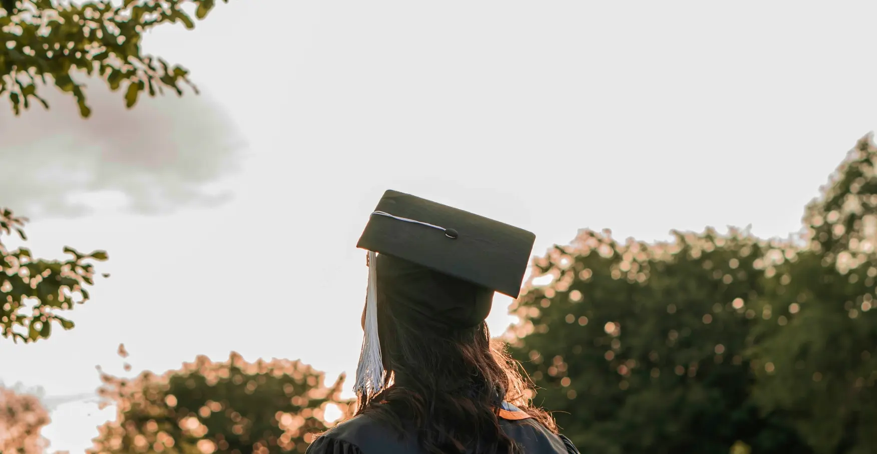 夕日に照らされながら未来を見つめる卒業生の後ろ姿のイメージ